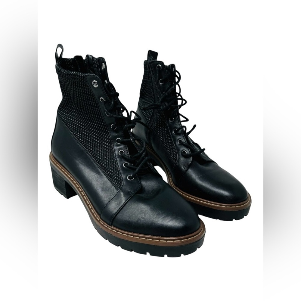 Alex Marie Avelli Leather Lace Up Combat Booties Lugsole Block‎ Heel Size 6 - Picture 2 of 11